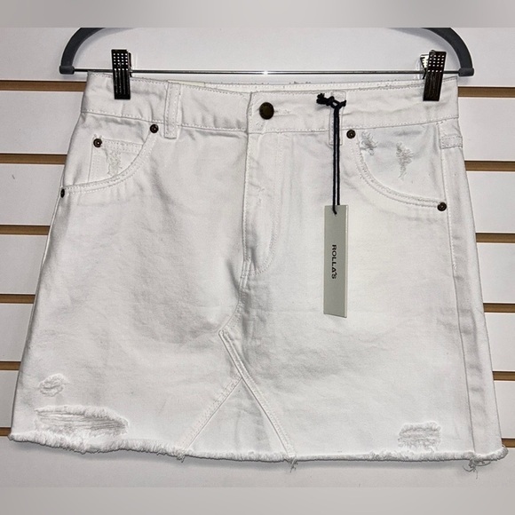 Rolla’s Claudia Skirt - White Denim - Distressed with Frayed Hem - NWT - Size 27 - Picture 1 of 13